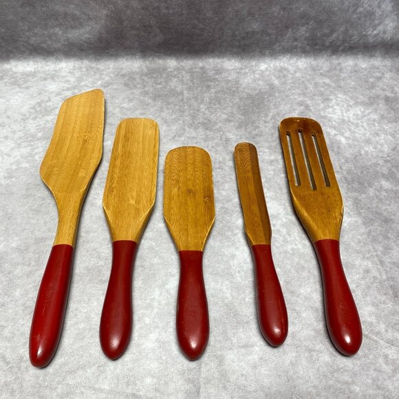 Mad Hungry Acacia Wood Spurtle Set With Red Handles—5 Pieces - Picture 1 of 8